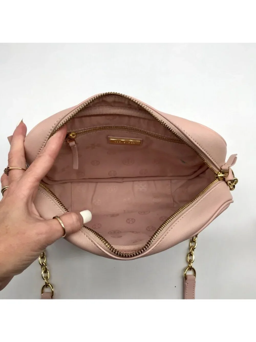 Tory Burch Blush Pink Leather Alexa Stitch Camera Crossbody Bag